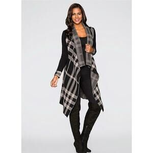 Allie And Rob Open Front Waterfall Cardigan Cape Back And White Plaid Duster L
